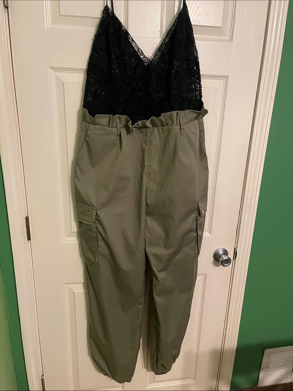 Olive Cargo Paperbag Waist Jogger Pants